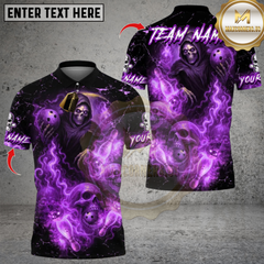 Maxcorners Bowling Flame Reaper And Fire Skull Design Multicolor Customized Name, Team Name 3D Shirts