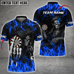 Maxcorners Darts Fire Skull Reaper Mutilcolor Options Personalized Name, Team Name 3D Polo Shirt