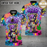 Maxcorners Billiards Shirts 420 Bear Neon Graffiti Street Art Multicolor Options Personalized Name, Team Name 3D Shirt (4 Colors)