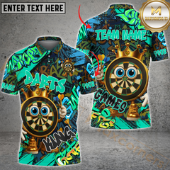 Maxcorners Darts Crown Graffiti Champion Multicolor Customized Name, Team Name 3D Polo Shirt