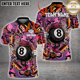 Maxcorners Billiard Ball 8 Pool Graffiti Pattern Multicolor Options Personalized Name, Team Name 3D Polo Shirt