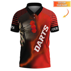 Maxcorners Custom NameDarts Shirts, Red Lightning Dartboard Shirt, Darts Jersey for Players LM0509