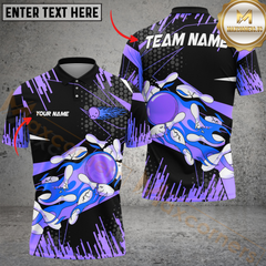 Maxcorners Bowling Golden Blast Personalized Name Men And Women 3D Polo Shirt Custom Bowling Team Jersey (4 Colors)