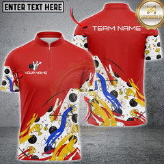 Maxcorners Red Bowling pattern Bowling Team Polo, Quarter Zip Shirt For Men Custom Mens Bowling Jersey LM0910