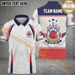 Maxcorners US Flag Bowling Jersey Multicolor Option Customized Name, Team Name 3D Polo Shirt