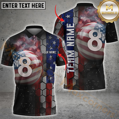 Maxcorners Billiard USA Flag 8 Ball Patriotic Customized Name, Team Name 3D Unisex Shirt