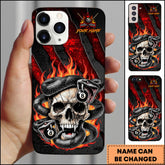 Maxcorners Billiards Fire Snake Skull Stripe Personalized Name Phone Case