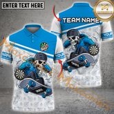 Maxcorners Darts Skateboarding Skeleton Multicolor Option Customized Name, Team Name 3D Polo Shirt