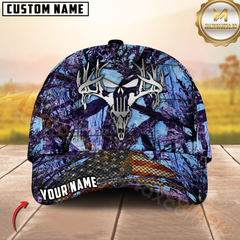 Maxcorners Metal Antler Skull Blue Camo Hunting Personalized 3D Cap Printed Multicolor