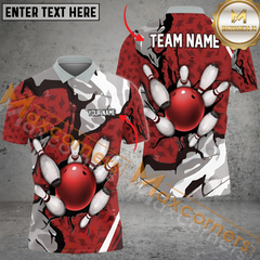 Maxcorners Wall Broken Pattern Bowling Jersey Multicolor Option Customized Name, Team Name 3D Polo Shirt