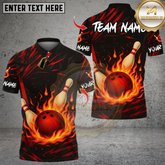 Maxcorners Bowling Flame Multicolor Customized Name, Team Name 3D Shirts 656