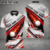 Maxcorners Golf Ball Fire Multicolor Option Customized Name, Team Name 3D Polo Shirt