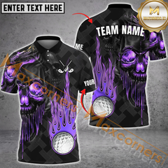 Maxcorners Golf Fire Ball Skull Multicolor Option Customized Name, Team Name 3D Polo Shirt