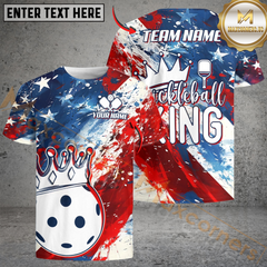 Maxcorners Pickleball Ball King Crown America Flag Personalized Name, Team Name Unisex Shirt
