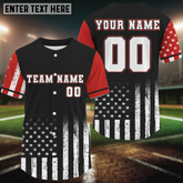 Maxcorners Custom Black And Red US Flag Patriotic Baseball Shirt For Men Youth Baseball Jerseys LM1809
