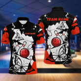 Maxcorners Custom Red Butterflies Bowling Shirt for Men Women Team Bowling Polo&Quater Zip LM184