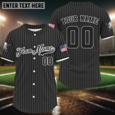 Maxcorners Men's Black Pinstripe Patriotic Baseball Jersey Custom USA Flag Baseball Shirt For Fans LM1809