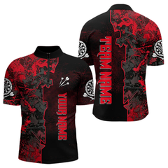 Maxcorners Black And Red Grunge Custome Name Dartboard Dart Shirts For Men, Dart Jerseys LM054
