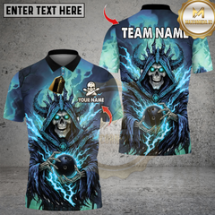 Maxcorners Flame Grim Reaper With Bowling Multicolor Customized Name, Team Name 3D Shirts