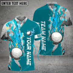 Maxcorners Golf Ball Fire Multicolor Option Customized Name, Team Name 3D Polo Shirt