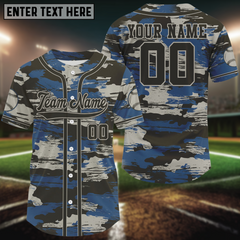 Maxcorners Blue Camouflage Baseball Jersey For Men Personalized Grunge Youth Baseball Shirt LM1809