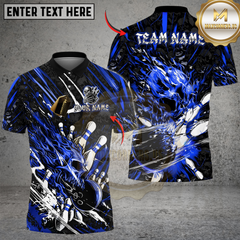 Maxcorners Bowling And Pins Flame Skull Strike Multicolor Customized Name, Team Name 3D Shirts