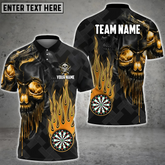 Maxcorners Darts Skull Flame Multicolor Option Customized Name, Team Name 3D Polo Shirt (6 Colors)