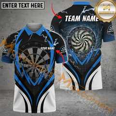 Maxcorners Darts Dartboard Water Thunder Lightning Player Mutilcolor Options Personalized Name, Team Name 3D Polo Shirt