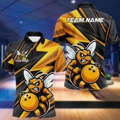 Maxcorners Custom Black And Yellow Bee Bowling Polo Shirts For Men, Bowling Team Uniform LM154