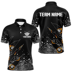 Maxcorners Custom 8 Ball Fire Black Grunge Billiard Shirts For Men, Billiard Team Shirts Pool Jerseys LM1605