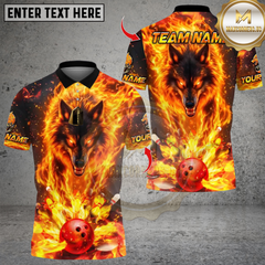 Maxcorners Flaming Wolf With Bowling Multicolor Customized Name, Team Name 3D Shirts