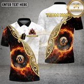 Maxcorners Billiards Shirt White Gold Fire 8 Ball Design Multicolor Options Personalized Name, Team Name 3D Shirt (4 Colors)