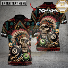 Maxcorners Tribal War Chief Billiard Skull Personalized Name, Team Name 3D Shirt