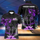 Maxcorners Custom Black And Purple Flame Dragon Bowling Team Men Polo Shirts, Bowling League Shirt LM193
