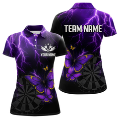 Maxcorners Custom Women's Darts Shirt With Violet Lightning & Glowing Butterfly, Darts Jersey LM1805