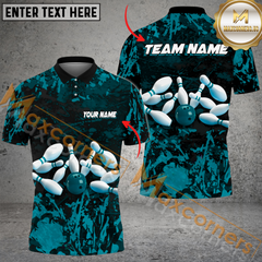 Maxcorners Fly Ink Pattern Bowling Jersey Multicolor Option Customized Name, Team Name 3D Polo Shirt
