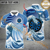 Maxcorners Darts Great Wave Multicolor Option Customized Name, Team Name 3D Polo Shirt