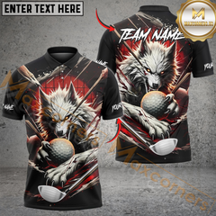 Maxcorners Savage Wolf Golf Polo Shirt, Customized Name & Team Name 3D Shirts (4 Colors)