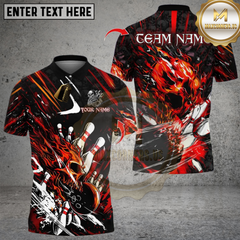 Maxcorners Bowling Flame Skull Strike Multicolor Customized Name, Team Name 3D Shirts