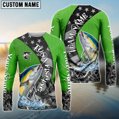Maxcorners Tuna Fishing American Green Star Sun Protection Personalized Name, Team Name Long Sleeve Shirt