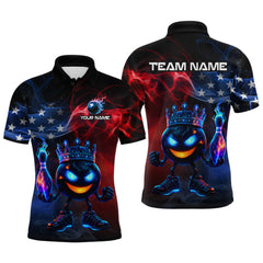 Maxcorners Custom American Flag Bowling Shirt Hero Bowling Ball Pin Polo & 1/4 Zip Bowling Jersey for Men TU0411