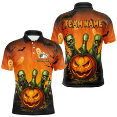 Maxcorners Custom Horror Orange Bowling Team Shirt for Men Funny Pumkin Bowling Jersey Scary Halloween Bowling Outfit TU1609