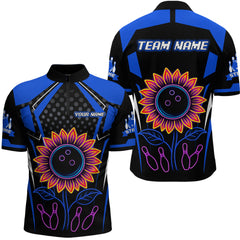 Maxcorners Blue Neon Lightning Sunflower Bowling Shirt for Men Custom Team Bowling Polo Bowling Jersey MT1309