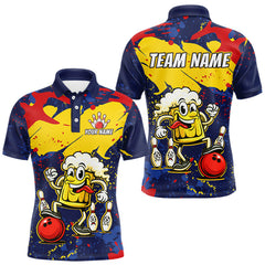 Maxcorners Red & Yellow Funny Beer Bowling Shirt Custom Navy Bowling Jersey for Men Bowling Team LM1112