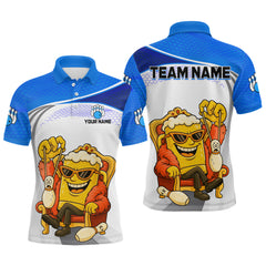 Maxcorners Custom Funny Blue Beer Polo Bowling Team Shirt for Men Quarter-Zip Bowling Jersey Outfit LM1812
