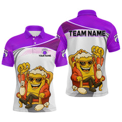 Maxcorners Custom Funny Purple Beer Polo Bowling Team Shirt for Men Quarter-Zip Bowling Jersey Outfit LM1812