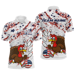 Maxcorners American Funny Turkey Bowling Team Shirt for Men Custom Bowling Jersey Polo Thanksgiving Bowling Outfit TU1609