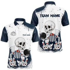 Maxcorners Skeleton Bowling Team Shirt for Men Personalized Funny Bowling Team Jersey Polo & 1/4-Zip LM1812