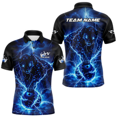Maxcorners Custom Blue Lightning Thunder Leopard Bowling Shirt Polo & 1/4 Zip Bowling League for Women TU2312