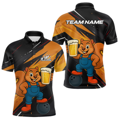 Maxcorners Funny Squirrel and Beer Bowling Team Shirt for Men Custom Bowling League Jersey Bowling Outfit LM1112